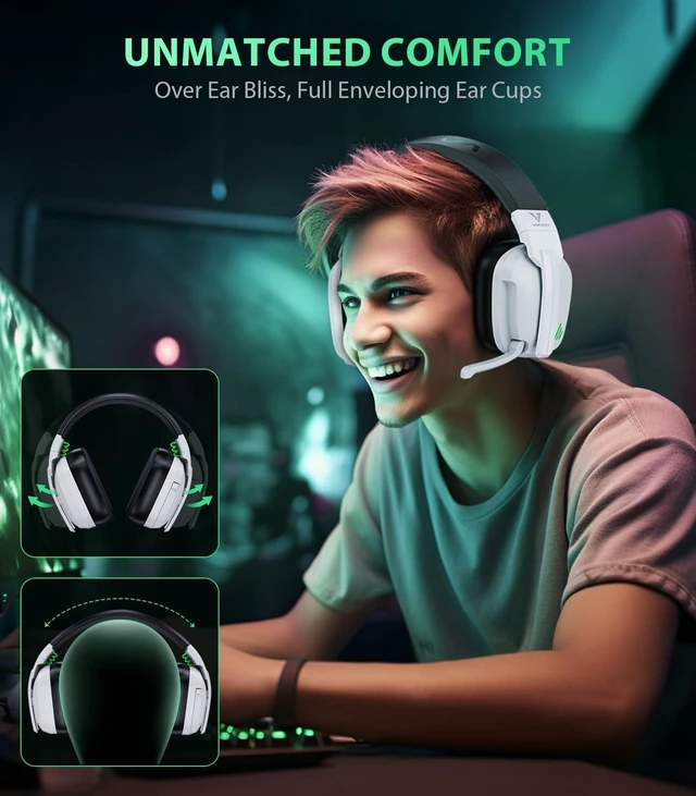 Alt view image 2 of 7 - Wireless Gaming Headset for PS5,PS4,PC,Switch, 2.4GHz USB & BT 5.4 Noise Canceling Mic, Lossless Audio-50H Batt, Works with PS4, Mac & Mobile, Ideal for Fortnite & Call of Duty, White