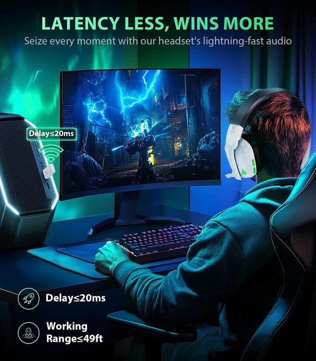 Alt view image 5 of 7 - Wireless Gaming Headset for PS5,PS4,PC,Switch, 2.4GHz USB & BT 5.4 Noise Canceling Mic, Lossless Audio-50H Batt, Works with PS4, Mac & Mobile, Ideal for Fortnite & Call of Duty, White