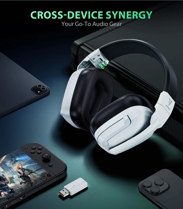 Alt view image 6 of 7 - Wireless Gaming Headset for PS5,PS4,PC,Switch, 2.4GHz USB & BT 5.4 Noise Canceling Mic, Lossless Audio-50H Batt, Works with PS4, Mac & Mobile, Ideal for Fortnite & Call of Duty, White