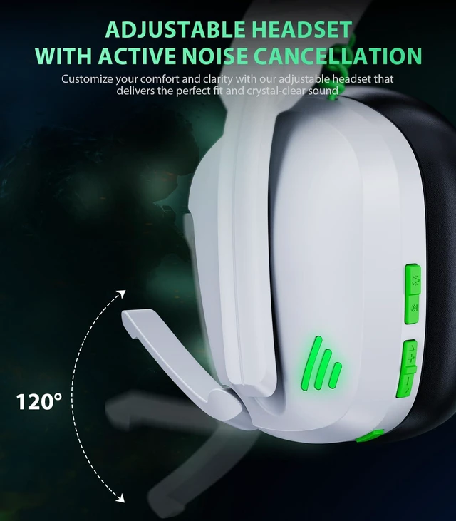 Alt view image 7 of 7 - Wireless Gaming Headset for PS5,PS4,PC,Switch, 2.4GHz USB & BT 5.4 Noise Canceling Mic, Lossless Audio-50H Batt, Works with PS4, Mac & Mobile, Ideal for Fortnite & Call of Duty, White