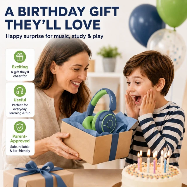 Alt view image 5 of 7 - Kids Bluetooth Headphones Wireless Over-Ear,68Hrs,Volume Limit 85/94dB Built-in Mic,Adjustable Headband Foldable Lightweight for Toddler School Girls Boys,Stereo Sound,Wired by Aux 3.5mm Green
