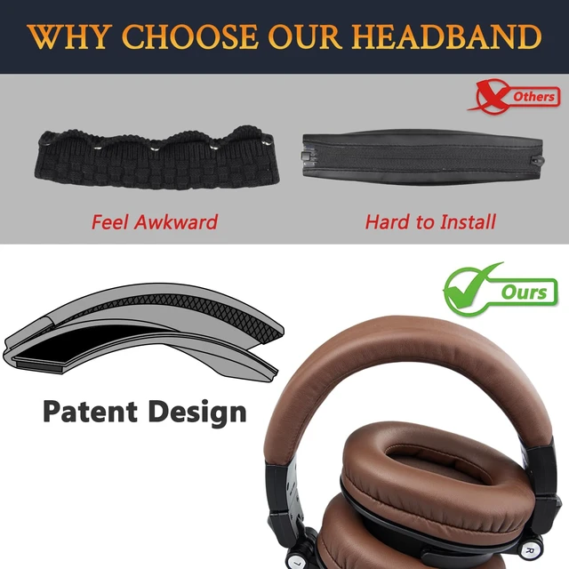 Alt view image 5 of 7 - Headband for ATH M50X - Coffee for Audio Technica M50, M50X, M50XWH, M50XBT, M50XBT2, M50S/LE Headphones