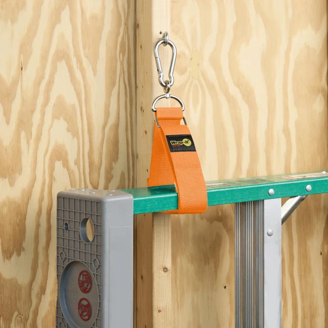 Alt view image 2 of 6 - Hook 'n Hang Straps - 32" (2-Pack) Blaze Orange Carabiner Straps to Use as Extension Cord Holder Heavy Duty Straps with Hooks for Cord Storage or Garden Hose Strap