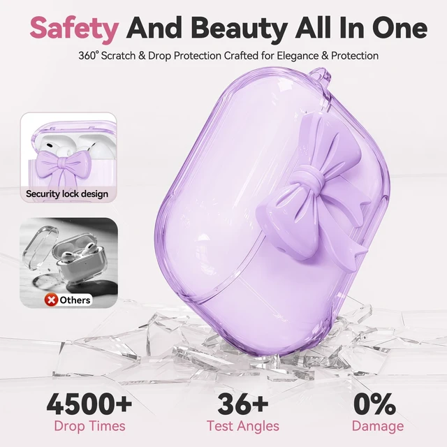 Alt view image 4 of 7 - for Airpods Pro 3 Case Pink 2025 with Safety Lock & Phone Stand, Bow Clear iPod Pro 3 Cases with Cute Keychain & Cleaning Kit, Soft TPU Cover for AirPods Pro 3rd Generation Case Girls Women (Purple)