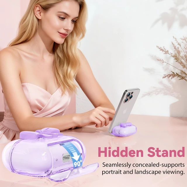 Alt view image 2 of 6 - for Airpods 5/4 Case Pink with Safety Lock & Phone Stand, 3D Bow Clear Case with Cute Keychain & Cleaning Kit for Apple Airpods 4/5th (2024/2026) Generation Soft TPU Cover for Girls Women (Purple)