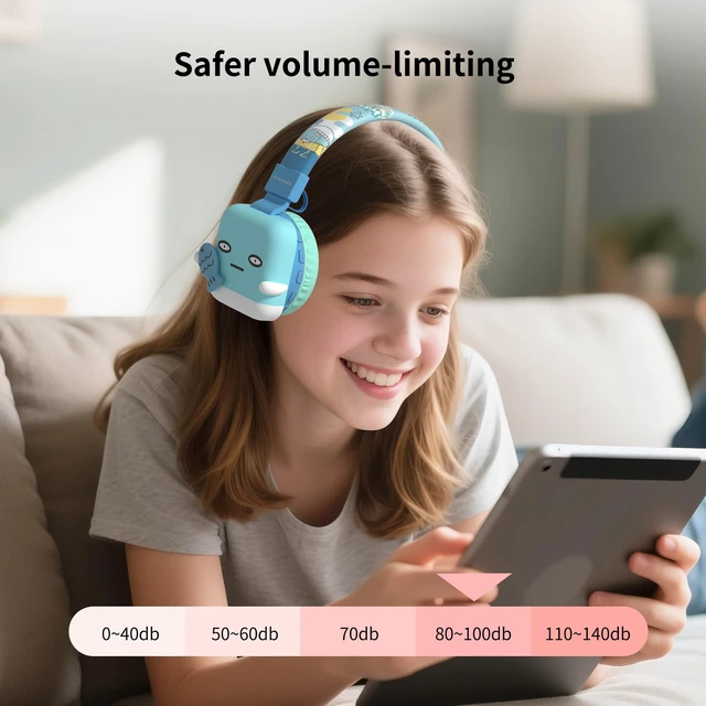 Alt view image 2 of 7 - Kids Headphones for School, 85dB Safe Cute Animal Design, Foldable Over-Ear Soft with Mic, Bluetooth 5.4, 20H Playtime, Wireless/Wired/FM/TF for School Travel Camping, Boys Girls Toddlers Gift