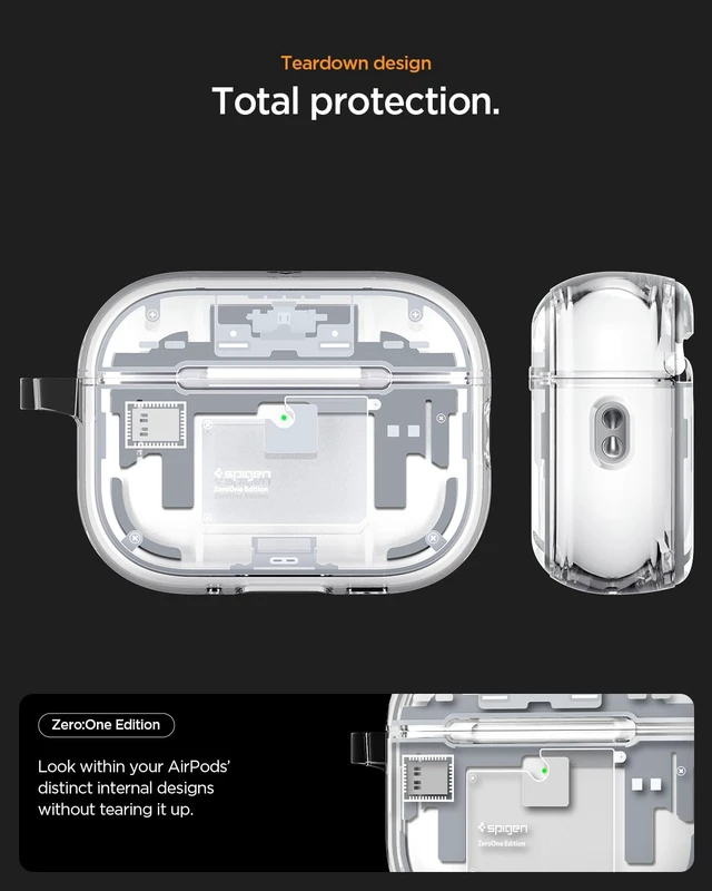 Alt view image 3 of 7 - Ultra Hybrid MagFit Case Designed for AirPods Pro 3 Case (2025) MagSafe Charging Compatible, Magnets Embedded, DDP Printing with Included Carabiner - Zero One White
