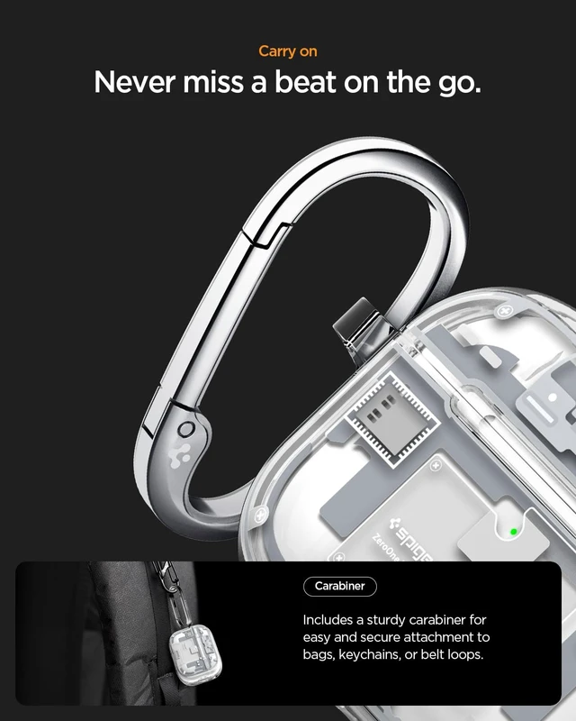 Alt view image 6 of 7 - Ultra Hybrid MagFit Case Designed for AirPods Pro 3 Case (2025) MagSafe Charging Compatible, Magnets Embedded, DDP Printing with Included Carabiner - Zero One White