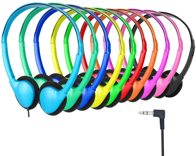 Main image of Classroom Headphones Bulk 10 Pack for Kids Students, Wired On Ear Headphones for School Teens Adults Testing Online Learning, 3.5mm Jack for Laptop Chromebook Mixed Colors