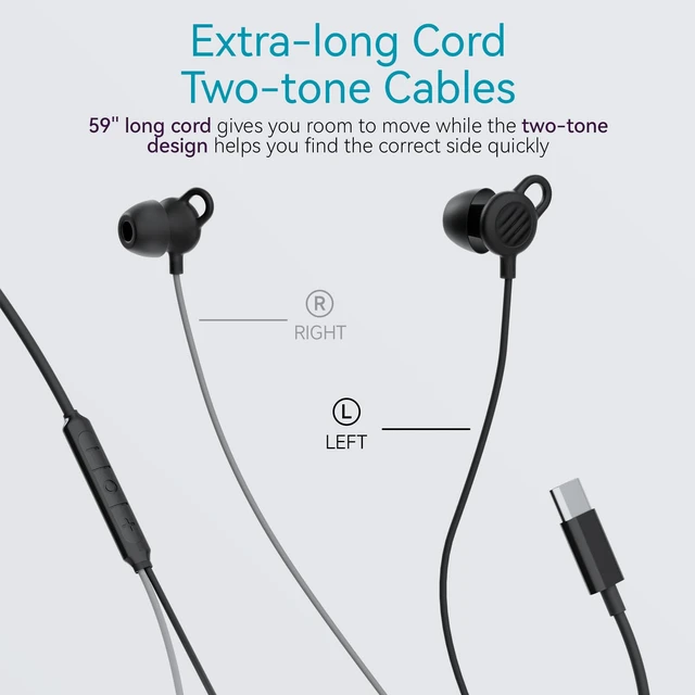 Alt view image 3 of 7 - Wired Sleep Earbuds & USB-C Audio & Charging Adapter Low Profile Headphones for Side Sleepers with Type C Splitter, Listen & Charge at the Same Time for Sleeping, Working, Travel