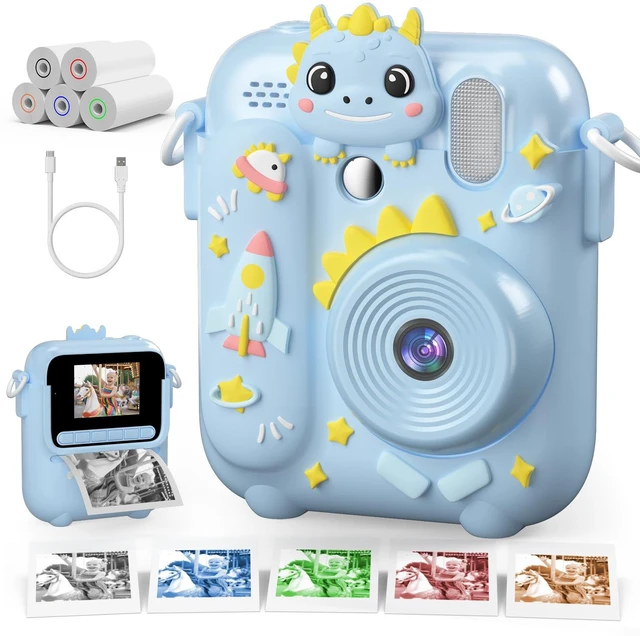 Main image of Kids Camera Instant Print, 3 4 5 6 7 8 9 10 11 Year Old Boy Birthday Gift 1080P HD Video Digital Instant Camera for Kids with Silicone Cover & 5 Rolls of Printer Paper (Blue)