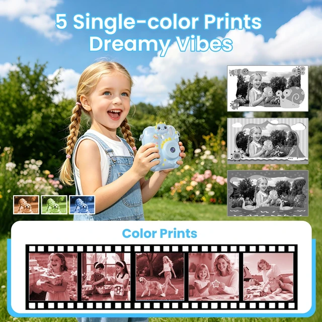 Alt view image 3 of 7 - Kids Camera Instant Print, 3 4 5 6 7 8 9 10 11 Year Old Boy Birthday Gift 1080P HD Video Digital Instant Camera for Kids with Silicone Cover & 5 Rolls of Printer Paper (Blue)