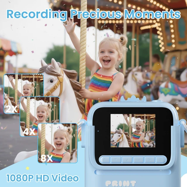 Alt view image 4 of 7 - Kids Camera Instant Print, 3 4 5 6 7 8 9 10 11 Year Old Boy Birthday Gift 1080P HD Video Digital Instant Camera for Kids with Silicone Cover & 5 Rolls of Printer Paper (Blue)
