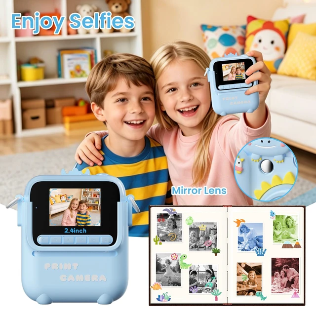 Alt view image 5 of 7 - Kids Camera Instant Print, 3 4 5 6 7 8 9 10 11 Year Old Boy Birthday Gift 1080P HD Video Digital Instant Camera for Kids with Silicone Cover & 5 Rolls of Printer Paper (Blue)
