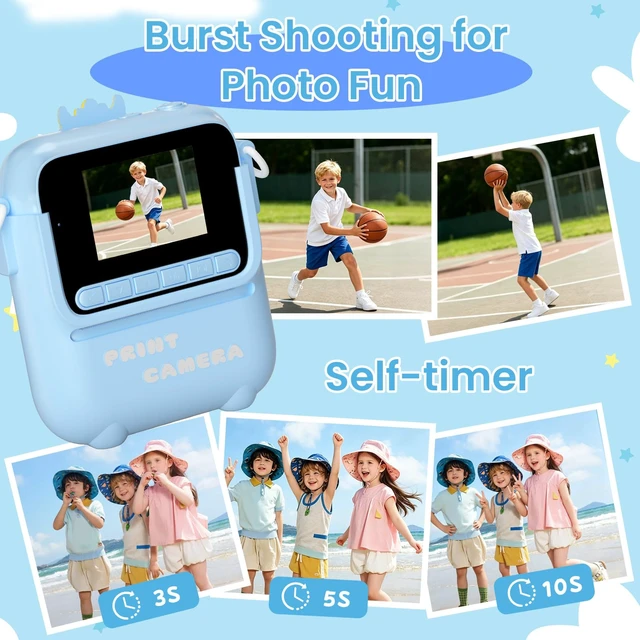 Alt view image 7 of 7 - Kids Camera Instant Print, 3 4 5 6 7 8 9 10 11 Year Old Boy Birthday Gift 1080P HD Video Digital Instant Camera for Kids with Silicone Cover & 5 Rolls of Printer Paper (Blue)