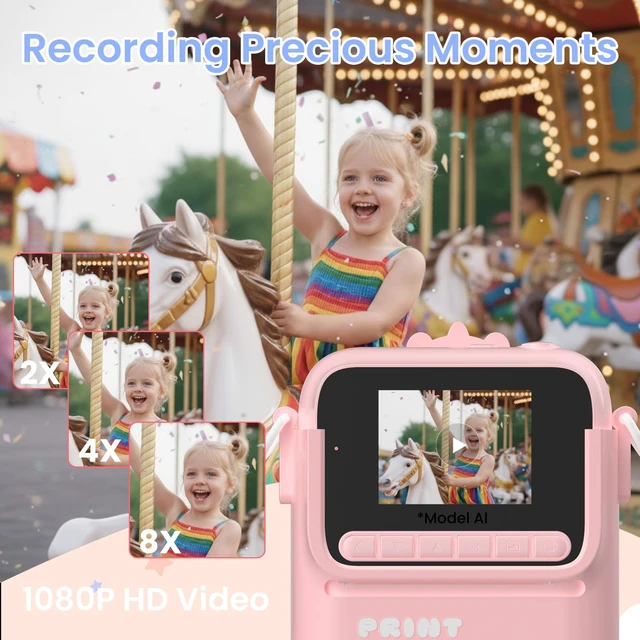 Alt view image 2 of 7 - Kids Camera Instant Print, 3 4 5 6 7 8 9 10 11 Year Old Girl Birthday Gift 1080P HD Video Digital Instant Camera for Kids with Silicone Cover & 5 Rolls of Printer Paper (Pink)