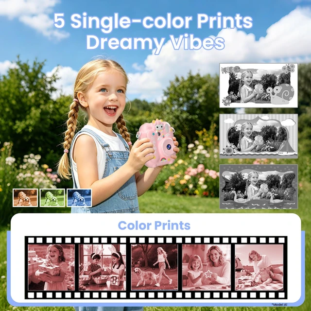 Alt view image 4 of 7 - Kids Camera Instant Print, 3 4 5 6 7 8 9 10 11 Year Old Girl Birthday Gift 1080P HD Video Digital Instant Camera for Kids with Silicone Cover & 5 Rolls of Printer Paper (Pink)