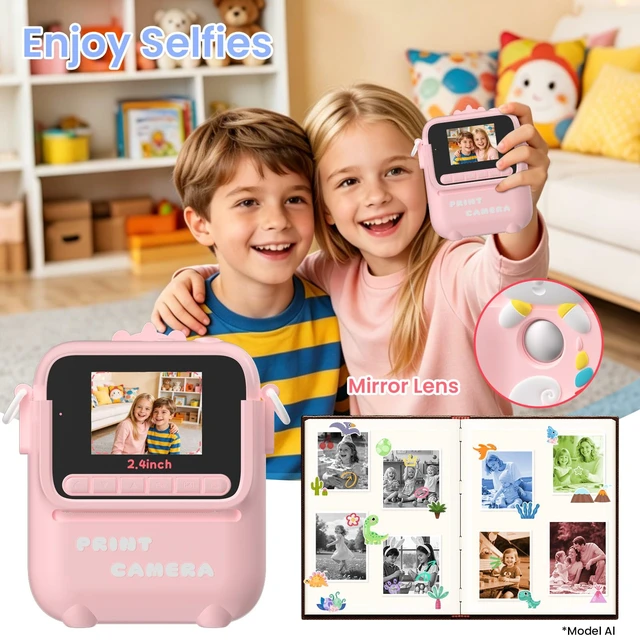 Alt view image 5 of 7 - Kids Camera Instant Print, 3 4 5 6 7 8 9 10 11 Year Old Girl Birthday Gift 1080P HD Video Digital Instant Camera for Kids with Silicone Cover & 5 Rolls of Printer Paper (Pink)