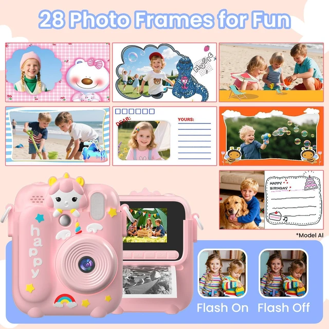 Alt view image 6 of 7 - Kids Camera Instant Print, 3 4 5 6 7 8 9 10 11 Year Old Girl Birthday Gift 1080P HD Video Digital Instant Camera for Kids with Silicone Cover & 5 Rolls of Printer Paper (Pink)