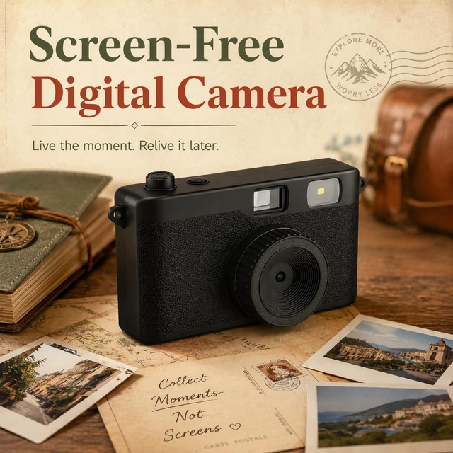 Alt view image 2 of 7 - Vintage Digital Camera, 12MP Screen Free Digital Camera for Summer Camp Built-in Flash, OTG Photo Transfer, DIY Filters and 8GB Memory Card, for Travel, Weddings, Parties and FestivalsBlack
