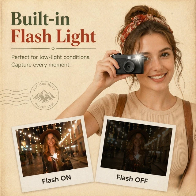 Alt view image 6 of 7 - Vintage Digital Camera, 12MP Screen Free Digital Camera for Summer Camp Built-in Flash, OTG Photo Transfer, DIY Filters and 8GB Memory Card, for Travel, Weddings, Parties and FestivalsBlack