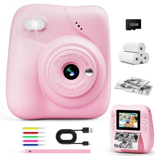 Main image of Kids Camera Instant Print, 1080P Camera with 32GB Card, Blue Includes 3 Print Paper, 2.0" Screen Digital Camera, 10X Zoom, Birthday for Boys & Girls Ages 3-12