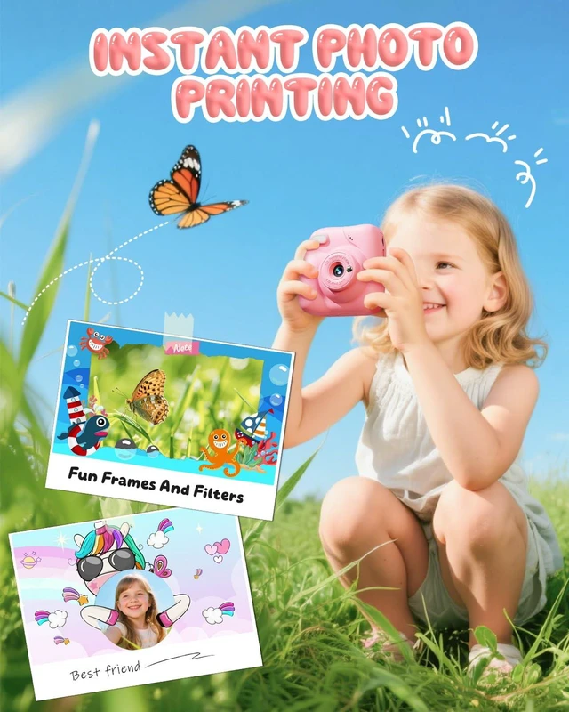 Alt view image 3 of 7 - Kids Camera Instant Print, 1080P Camera with 32GB Card, Blue Includes 3 Print Paper, 2.0" Screen Digital Camera, 10X Zoom, Birthday for Boys & Girls Ages 3-12