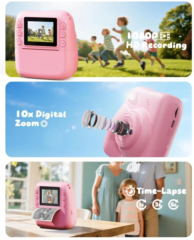 Alt view image 5 of 7 - Kids Camera Instant Print, 1080P Camera with 32GB Card, Blue Includes 3 Print Paper, 2.0" Screen Digital Camera, 10X Zoom, Birthday for Boys & Girls Ages 3-12