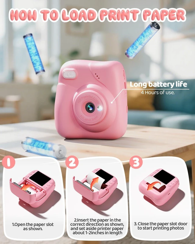 Alt view image 6 of 7 - Kids Camera Instant Print, 1080P Camera with 32GB Card, Blue Includes 3 Print Paper, 2.0" Screen Digital Camera, 10X Zoom, Birthday for Boys & Girls Ages 3-12