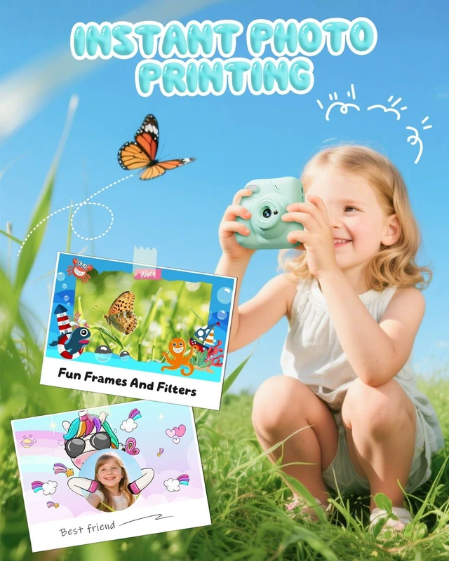 Alt view image 3 of 7 - Kids Camera Instant Print, 1080P Camera with 32GB Card, Blue Includes 3 Print Paper, 2.0" Screen Digital Camera, 10X Zoom, Birthday for Boys & Girls Ages 3-12