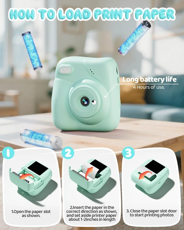Alt view image 6 of 7 - Kids Camera Instant Print, 1080P Camera with 32GB Card, Blue Includes 3 Print Paper, 2.0" Screen Digital Camera, 10X Zoom, Birthday for Boys & Girls Ages 3-12