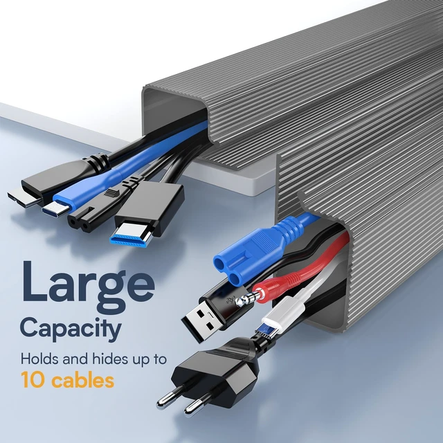 Alt view image 6 of 7 - 2 Pack 15.7in Under Desk Cable Management, 2 Pack Safe Tidy Cable Management Under Desks for Home Office, Cord Organizer for Desk, Wire Organizer Kit, Grey