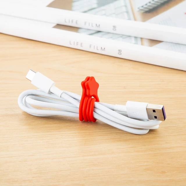 Alt view image 4 of 7 - Silicone Magnetic Cable Ties by, Reusable, 14 Pack, 7 Colors Tame Cord Clutter with Star-Shaped Ties - Strong Magnets, Soft Silicone, Won't Mark Cables, Even Stick as Fridge Magnets