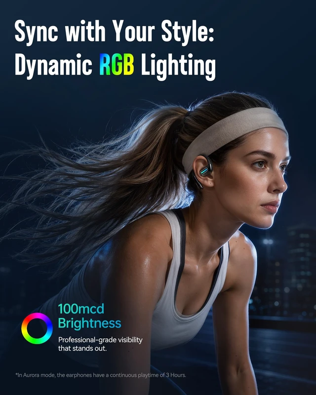 Alt view image 3 of 7 - 30H IP68 RGB Bone Conduction Headphones with Charging Case Open Ear Headphones, Ideal for Night Running/Cycling, Earhooks Design, Fit for All-Day Comfort, Premium Sound, Bluetooth 5.3