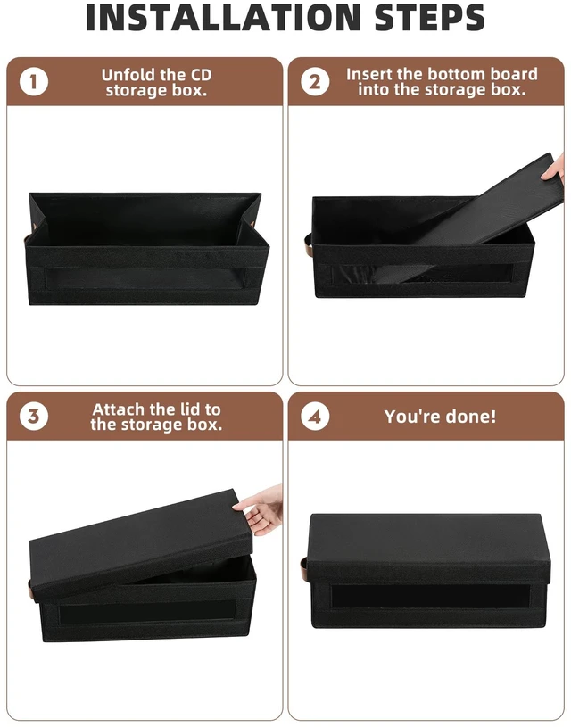 Alt view image 4 of 7 - 6 Packs CD Storage Box with Visible Window, Stackable CD Case Holder with Dustproof Lid and Handles, Holds Up to 222 CDs in Full Jewel Cases-15.75 x 6.10 x 5.31 Inches-Black