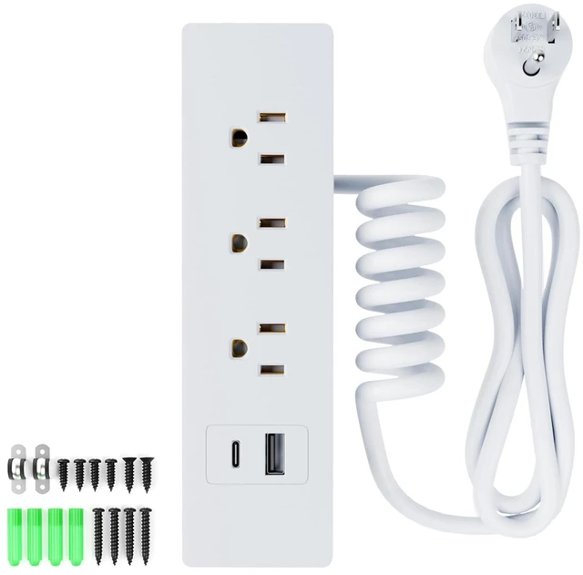 Main image of Drawer Outlet Kit, Recessed Furniture Power Strip, PD 20W Fast Charging Horizontal Outlet, Clutter-Free Drawer Socket with 2 USB(A & C) and 3 12 Amp AC Ports, 7.2 FT Power Cord, Spring Cable