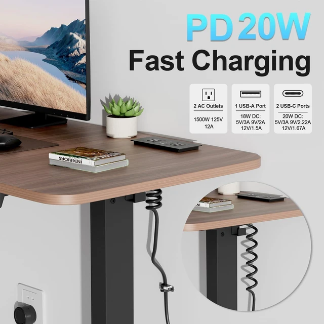 Alt view image 2 of 7 - Recessed Drawer Outlet Kit with PD 20W Charging, 3 USB and 2 AC Outlets Clutter-Free Furniture Power Strip with 1 USB-A and 2 USB-C Ports, 12 Amp AC Outlets, 7.2 ft Cord, Spring Cable, Black