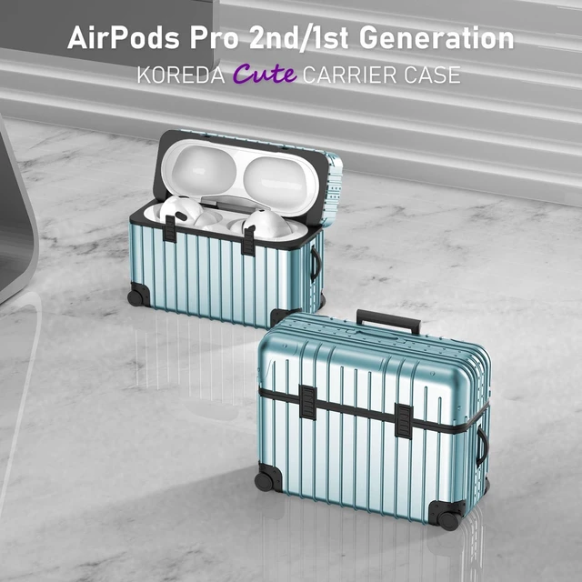 Alt view image 2 of 7 - AirPods Pro 2 Case Cover, Funny Suitcase Design Case for Airpods Pro 2nd Generation/1st Generation (2023/2022/2019), Cute Fashion Protective Hard Case for Women Men with Keychain, Mint Green