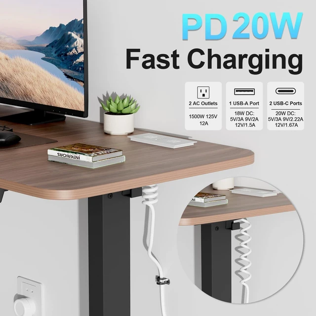 Alt view image 2 of 7 - Recessed Drawer Outlet Kit with PD 20W Charging, 3 USB and 2 AC Outlets Clutter-Free Furniture Power Strip with 1 USB-A and 2 USB-C Ports, 12 Amp AC Outlets, 7.2 ft Cord, Spring Cable, White