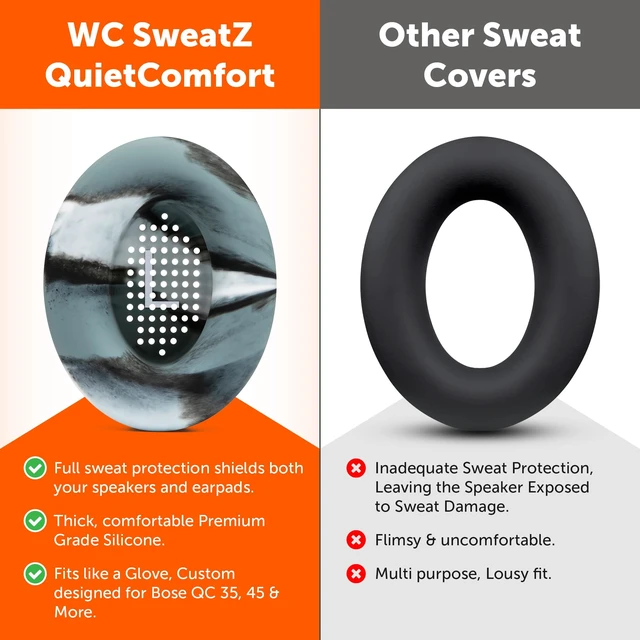 Alt view image 3 of 7 - SweatZ QuietComfort - Sweat Covers for Bose QC 45, 35, 35ii, QC2 & QC25 Made by Wicked Cushions Patented Design, Also fits QC15, AE2, AE2i, SoundTrue & SoundLink Marble