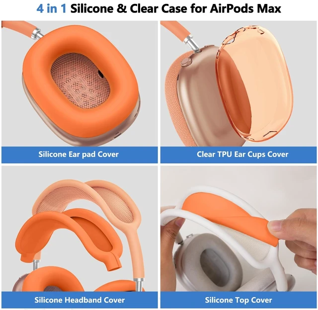 Alt view image 3 of 7 - for AirPods Max 2 & AirPods Max Case Cover, Orange Ear Pad Case Cover/Ear Cups Cover/Headband Cover for Apple AirPods Max 2&1, Clear TPU Transparent and Silicone Accessories