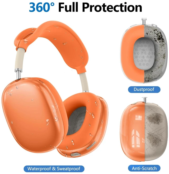 Alt view image 4 of 7 - for AirPods Max 2 & AirPods Max Case Cover, Orange Ear Pad Case Cover/Ear Cups Cover/Headband Cover for Apple AirPods Max 2&1, Clear TPU Transparent and Silicone Accessories