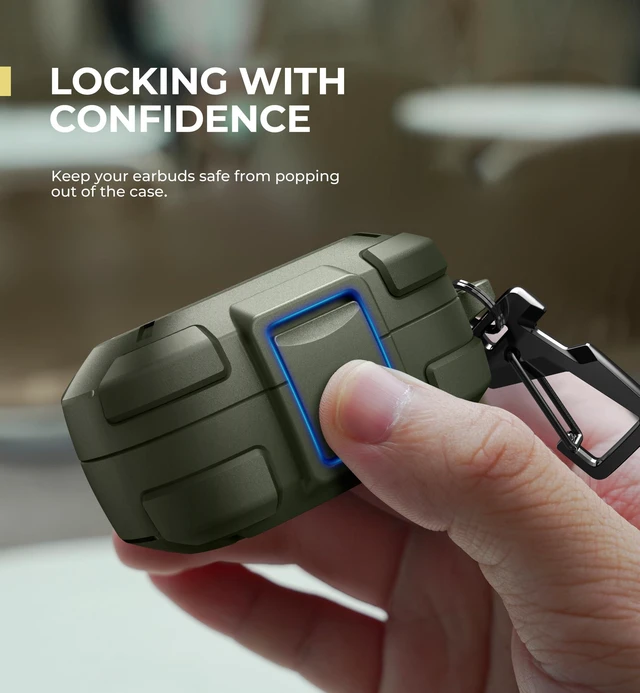 Alt view image 3 of 7 - for Bose QuietComfort Earbuds Protective Case with Drop-Proof Lock, Shockproof Rugged Bumper Cover with Carabiner & Keyring for Bose QuietComfort Earbuds 2024 GreenCharger not Included
