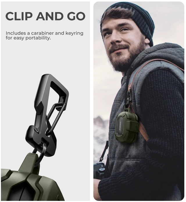 Alt view image 5 of 7 - for Bose QuietComfort Earbuds Protective Case with Drop-Proof Lock, Shockproof Rugged Bumper Cover with Carabiner & Keyring for Bose QuietComfort Earbuds 2024 GreenCharger not Included