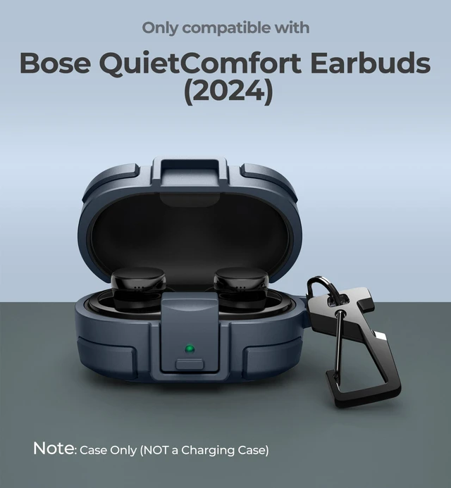 Alt view image 2 of 7 - for Bose QuietComfort Earbuds Protective Case with Drop-Proof Lock, Shockproof Rugged Bumper Cover with Carabiner & Keyring for Bose QuietComfort Earbuds 2024 BlueCharger not Included