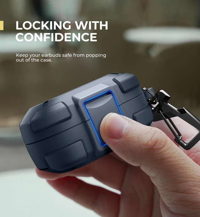 Alt view image 3 of 7 - for Bose QuietComfort Earbuds Protective Case with Drop-Proof Lock, Shockproof Rugged Bumper Cover with Carabiner & Keyring for Bose QuietComfort Earbuds 2024 BlueCharger not Included