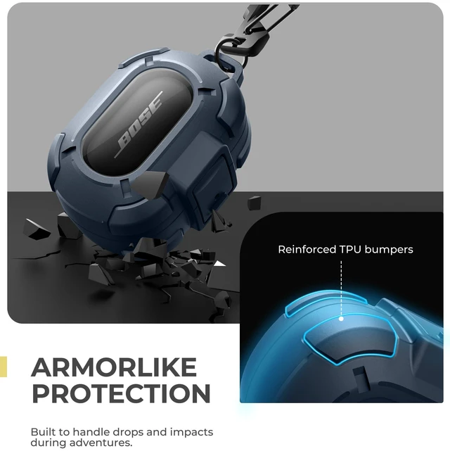 Alt view image 4 of 7 - for Bose QuietComfort Earbuds Protective Case with Drop-Proof Lock, Shockproof Rugged Bumper Cover with Carabiner & Keyring for Bose QuietComfort Earbuds 2024 BlueCharger not Included