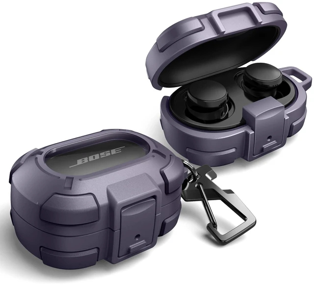 Main image of for Bose QuietComfort Earbuds Protective Case with Drop-Proof Lock, Shockproof Rugged Bumper Cover with Carabiner & Keyring for Bose QuietComfort Earbuds 2024 PurpleCharger not Included