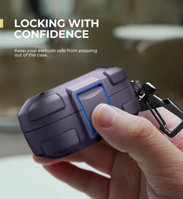 Alt view image 3 of 7 - for Bose QuietComfort Earbuds Protective Case with Drop-Proof Lock, Shockproof Rugged Bumper Cover with Carabiner & Keyring for Bose QuietComfort Earbuds 2024 PurpleCharger not Included