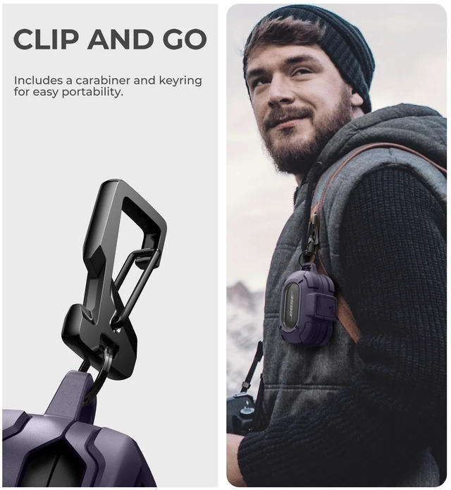 Alt view image 5 of 7 - for Bose QuietComfort Earbuds Protective Case with Drop-Proof Lock, Shockproof Rugged Bumper Cover with Carabiner & Keyring for Bose QuietComfort Earbuds 2024 PurpleCharger not Included